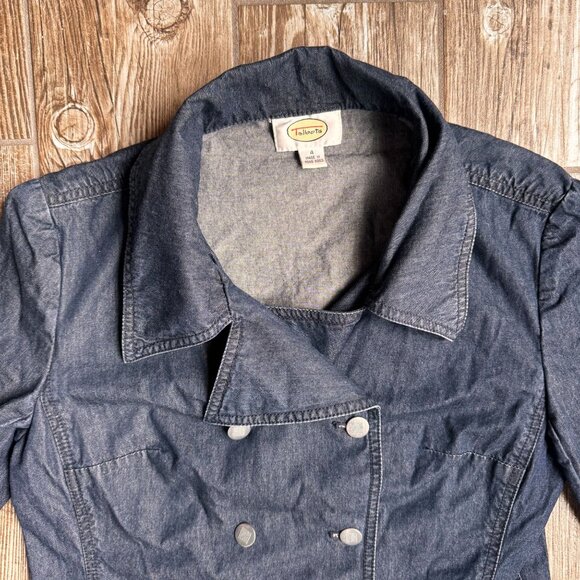 Vtg Talbots Denim Chore Coat Womens Size 4‎ Trench Jean Long Pocket Lightweight - Picture 6 of 8